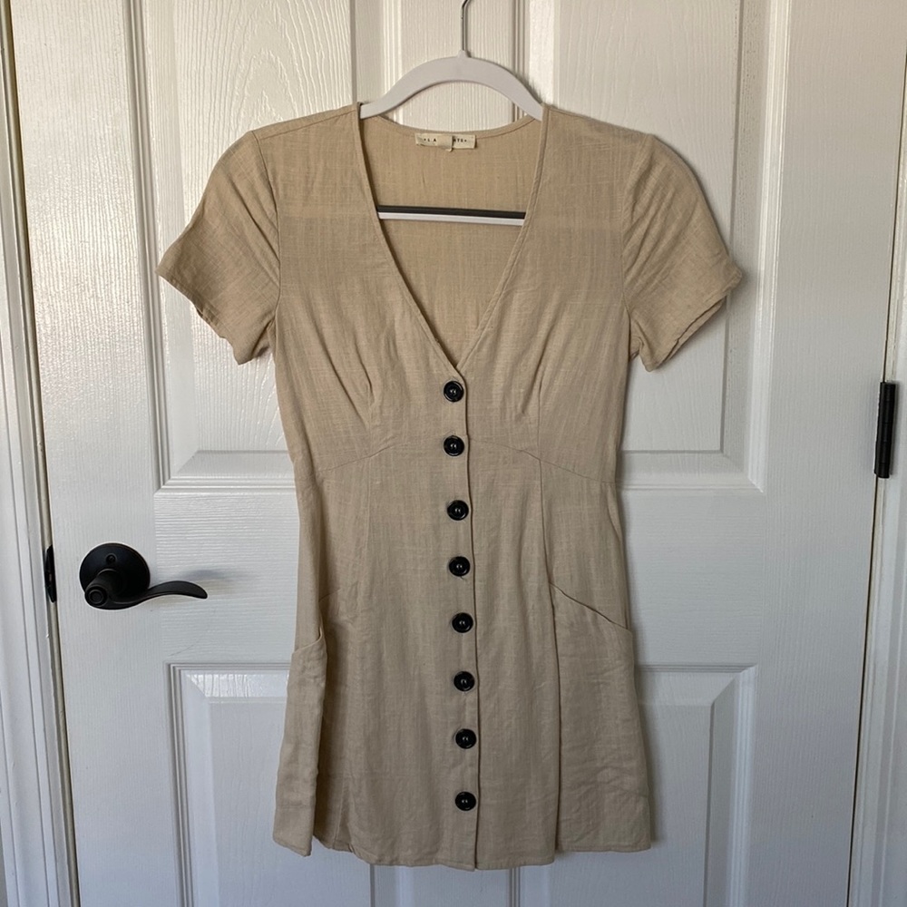 PacSun Beige Button-Front Mini Dress